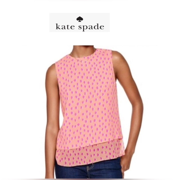 Kate Spade Take A Walk On The Wild Side Pink Leopard Dot Layered Tank Blouse M - Picture 1 of 15